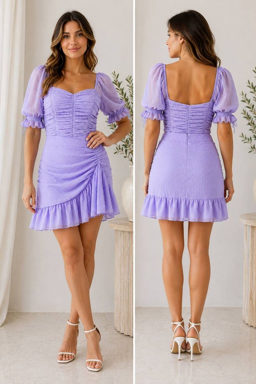 Two Sisters The Label Lavender Ruched Bodysuit Skirt Set Women’s M Purple